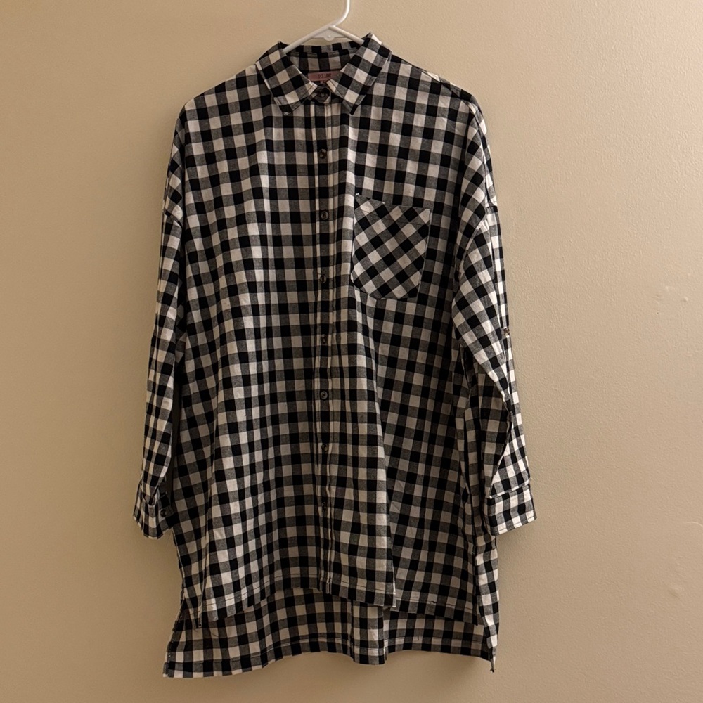 P.S. Love Oversized Gingham Button Down Top